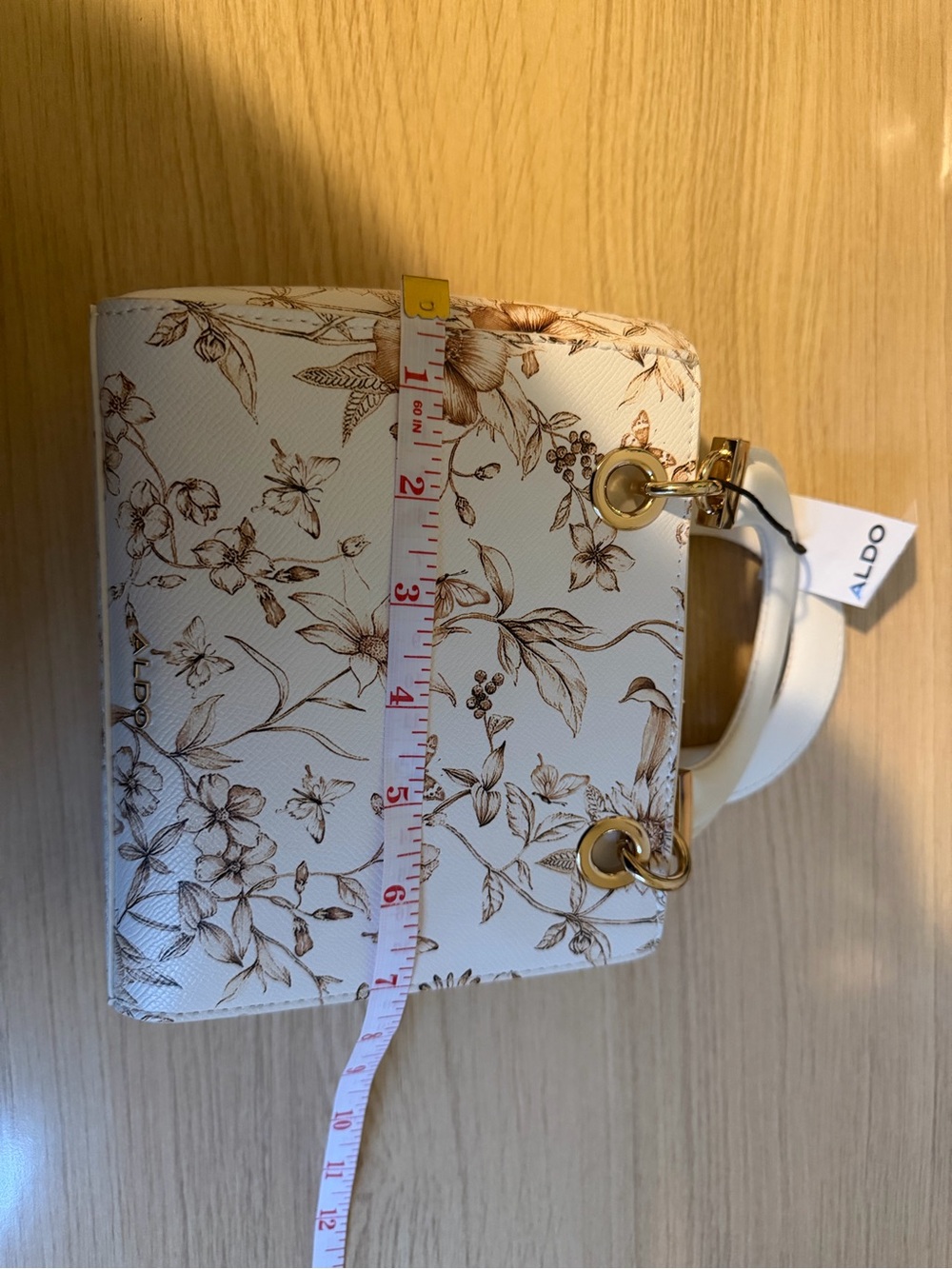 Aldo White Floral Satchel with Gold Charm - Picture 6 of 11